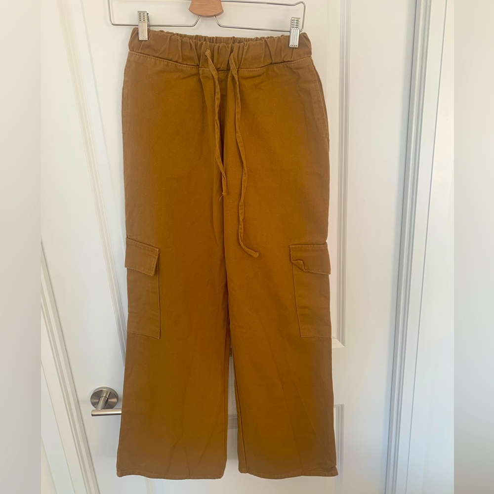 Wide Leg Cargo Drawstring Pants - Brown